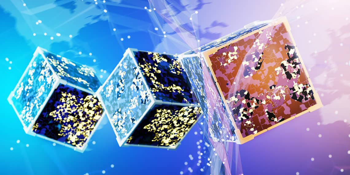 Abstract Cubes With An Electrical Circuit On The Background Of The World Map. Transactions On The Blockchain Network. 3d Render.