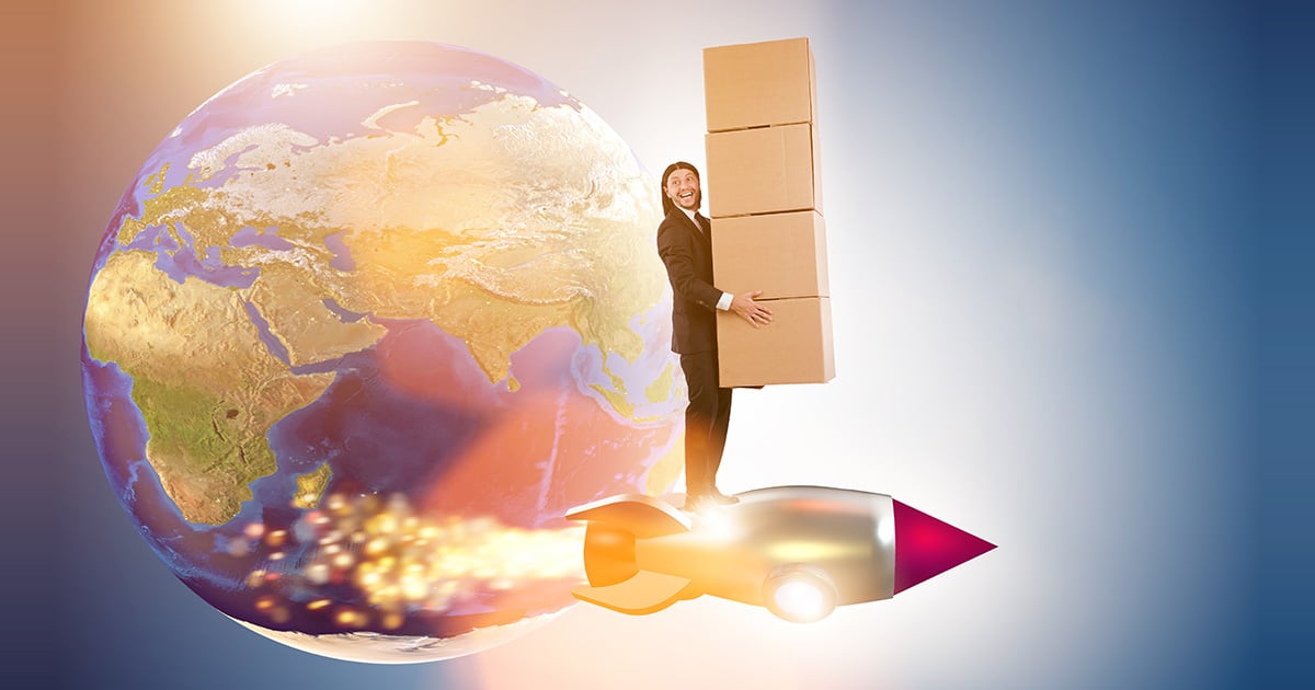 Businessman in global worldwide delivery service