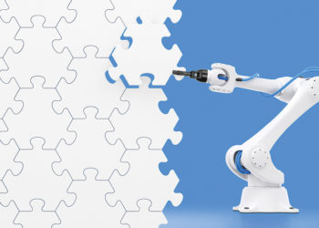 Action show of robotic manipulator. mechanical arm of an industr