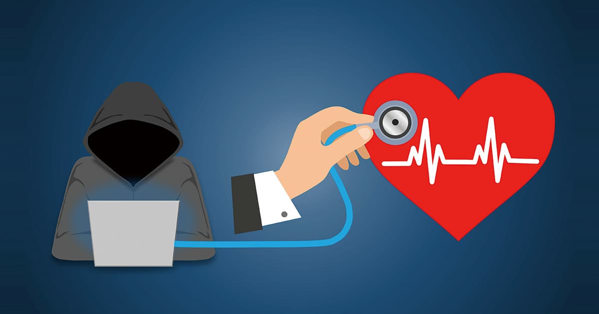 Illustration of hacker is accessing online protected healthcare