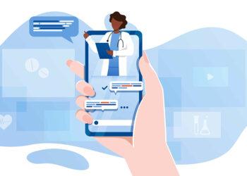 Smartphone screen with female therapist on chat in messenger and an online consultation. vector flat illustration. ask doctor. online medical advise or consultation service, tele medicine, cardiology