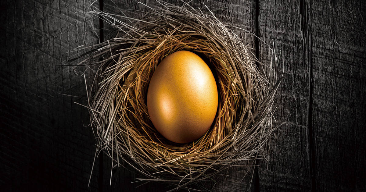 Golden Nest Egg On Rustic Wooden Table Background - Investment C
