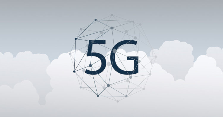 5g network label with wireframe globe high speed, broadband mo