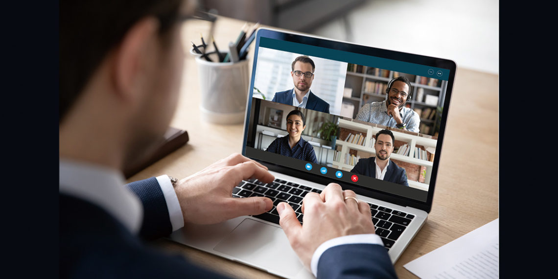 Multiracial Colleagues Engaged At Group Meeting Online Laptop Screen View