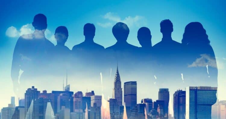 1200 business people partnership support team urban scene concept