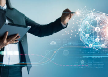 1200 business woman drawing global structure networking data exchanges customer connection