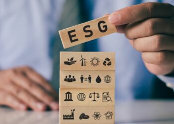 1200 businessman with wooden block hand esg icon concept environmental social governance sustainable ethical business networ