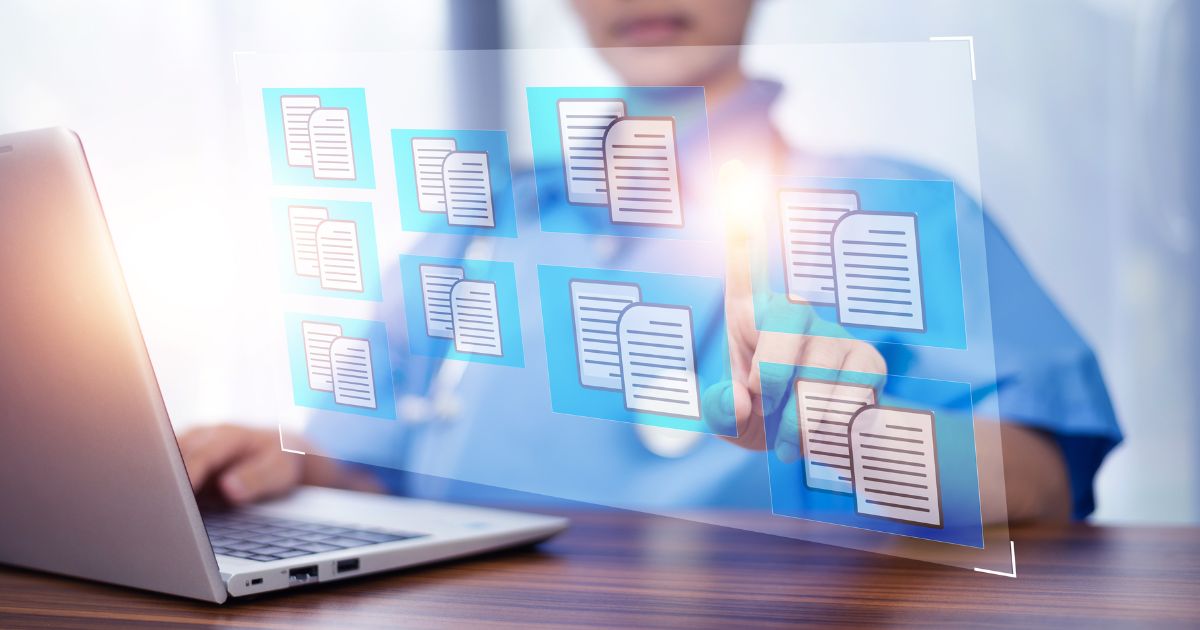 1200 Documents Concept Doctor Use Computer Connection Server Data Base Patient Technology Treatment Hospital Documents Conce