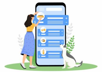 1200 dog shop cartoon smartphone app screen