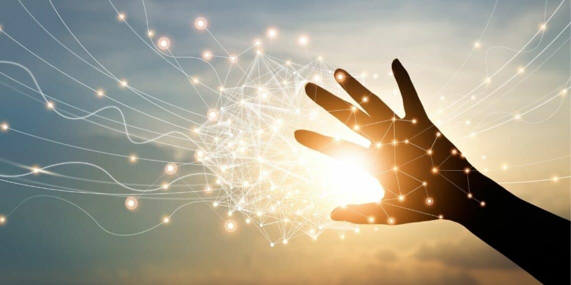 1200 Hand Touching Global Network Connections Innovative Technology Science Communication