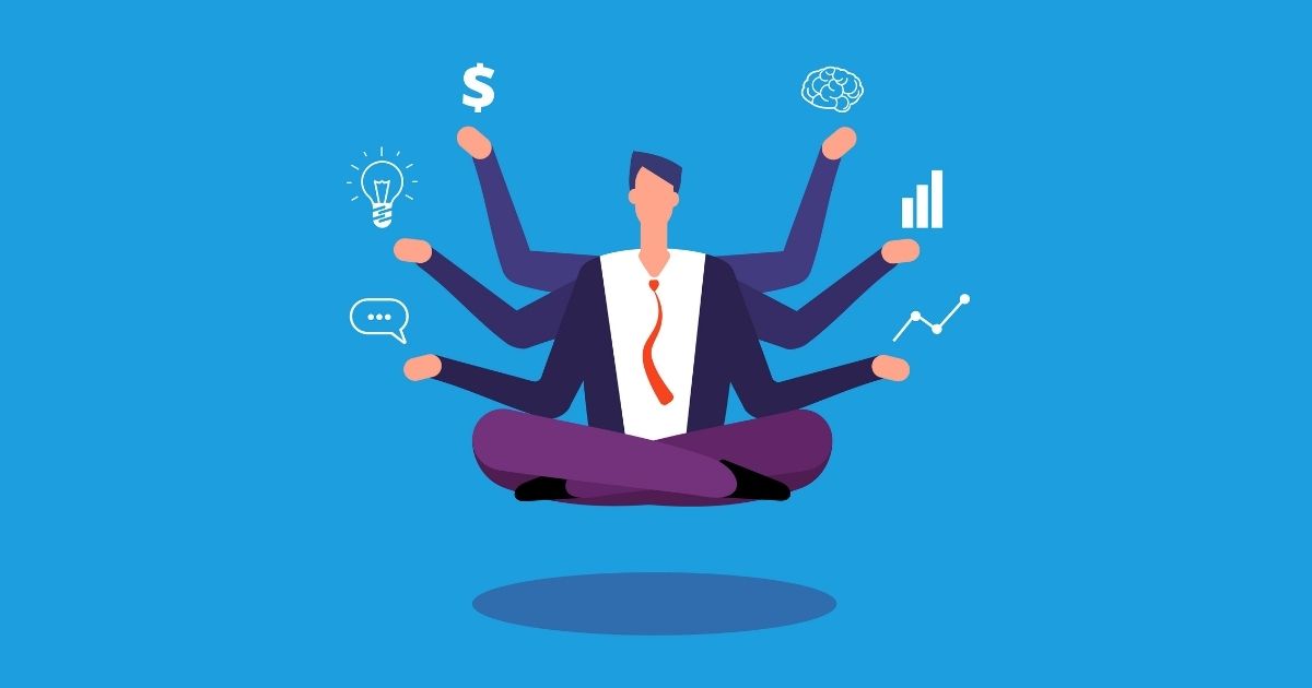 1200 Manager Sitting Yoga Lotus Pose Juggles With Tasks