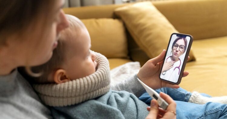 1200 mom taking care her child teleconsulting with doctor