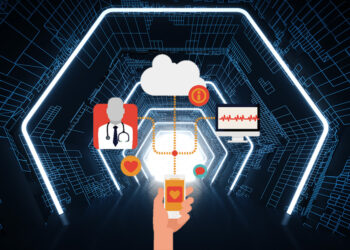 Tunnel and neon with blue background, 3d rendering.