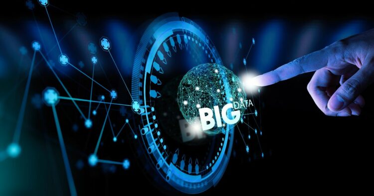 1200n big data world globe icon ui with hand selecting pressing big data symbol modern