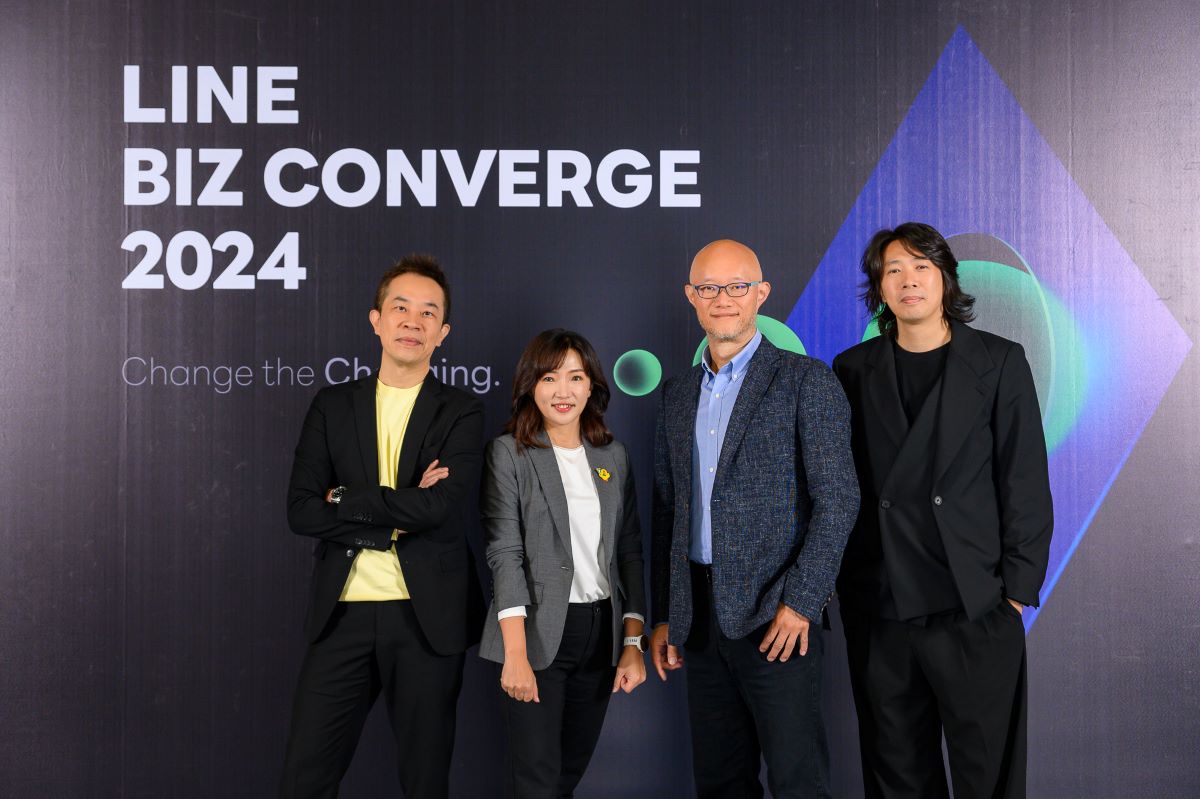 LINE BIZ CONVERGE 2024數位行銷年會協助行銷人以變應變，掌握市場主導權(左到右：LINE台灣企業解決方案事業部資深總監蔡昆錡、LINE台灣企業解決方案事業部總經理王俞蓉、LINE台灣執行長陳立人、LINE台灣企業解決方案事業部品牌營銷總監鄧傑方）