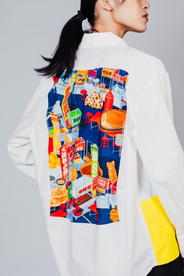 展示會現場陳列由Epson Monna Lisa ML-8000數位印花直噴機輸出的布料，圖為不規則長袖襯衫（純棉縮織布、EVOLON超細纖維）