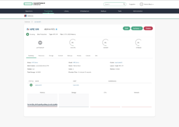 HPE VM Essentials直觀的虛擬機管理介面，展示單一虛擬機詳細資訊及運作狀態，提供使用者完整監控能力。