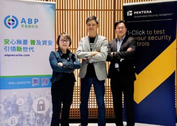 ABPSECURITE安普新科技在臺灣獨家代理Pentera，由左至右為安普新科技總經理Coco Chiu，Pentera 亞太及日本業務副總裁Michael Tan，安普新科技技術總監OuTian Liu