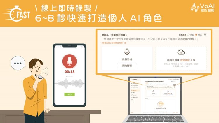 輕鬆錄製、快速複製，線上即時打造個人 AI 角色