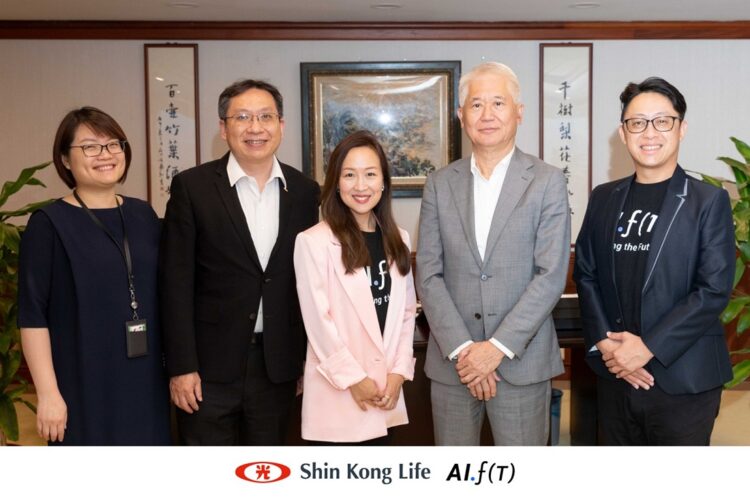 由左至右：新光人壽協理 洪牧慈、新光人壽副總經理 壽以祥、AIFT Enterprise 執行長 (CEO) Michelle Ip、新光人壽董事長魏寶生、AIFT 商務合作總監 Frank Liao