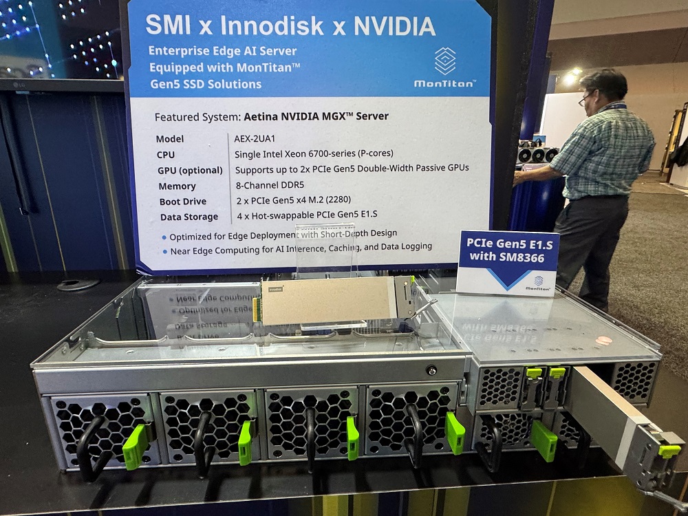 Silicon Motion Showcases Montitan Sm8366 Controller Based Innodisk 5ts P Ssds With Aetina’s Mgx Based Aex 2uai Edge Server