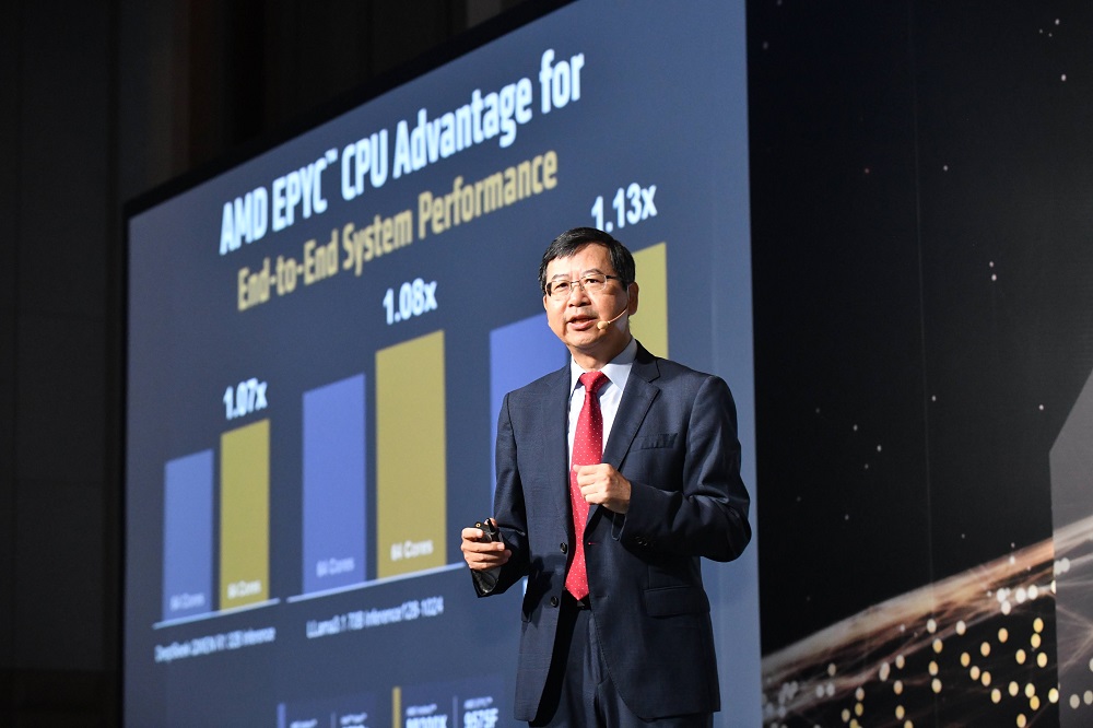 AMD台灣區商用業務處資深業務副總經理林建誠發表開場演講，闡述AMD憑藉業界最佳的端對端AI運算產品陣容，全方位推動AI進程