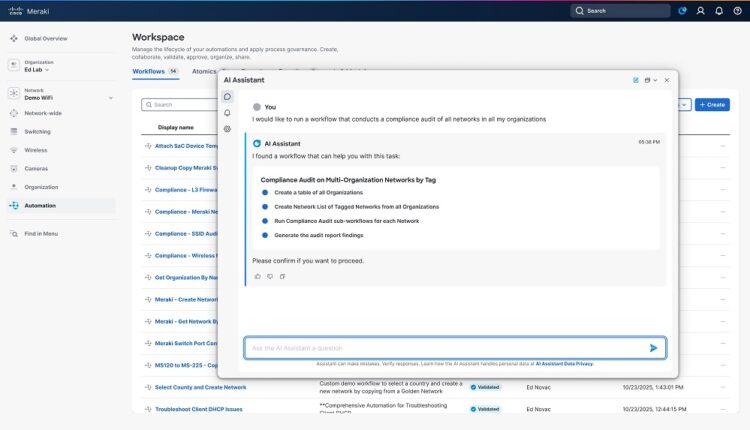 即日起,Meraki、Catalyst、ISE、Nexus 等平台的工作流程可透過 AI 助理自動化執行,簡單指令即可完成過去需手動操作的任務。