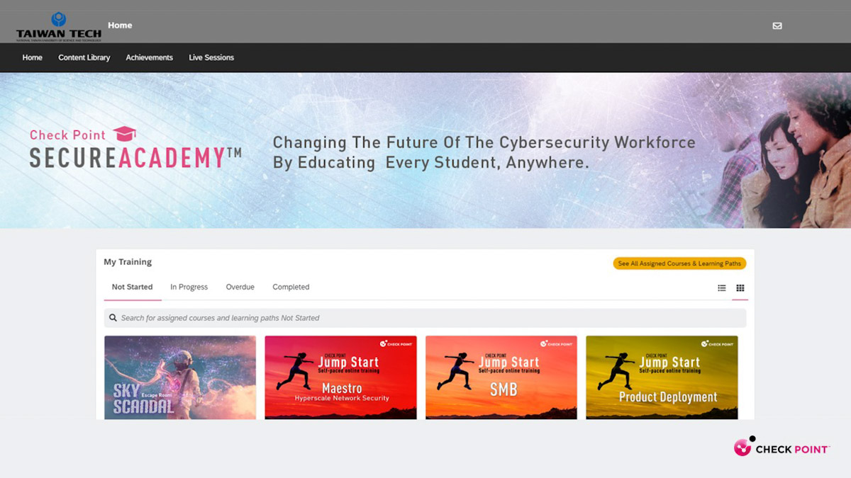 【新聞圖片三】Check Point SecureAcademy ™ 提供難易度橫跨入門至進階的豐富資源，力助臺科大學生強化職場競爭力