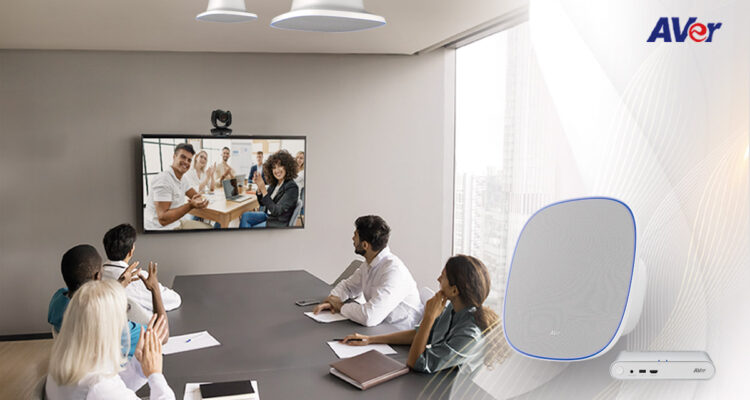 Wide Shot Of Boardroom With Doctors Talking Online