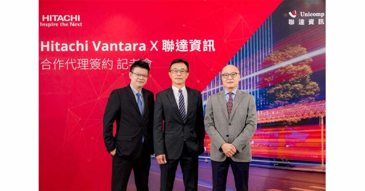 Hitachi Vantara 台灣區首席技術顧問林祈禎（左）、Hitachi Vantara台灣區總經理蔡穎碩（中）和聯達資訊總經理陳敏煌（右）