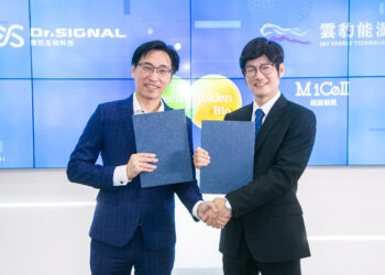 左為逐鹿數位總經理蕭世欽，右為博訊生技創辦人暨董事長 秘心吾