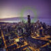 Chicago skyline aerial view at dusk